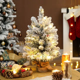 HOMCOM 60 cm Prelit Tabletop Christmas Tree with 35 LEDs and Timer – Snow Flocked Mini Tree, Battery Operated