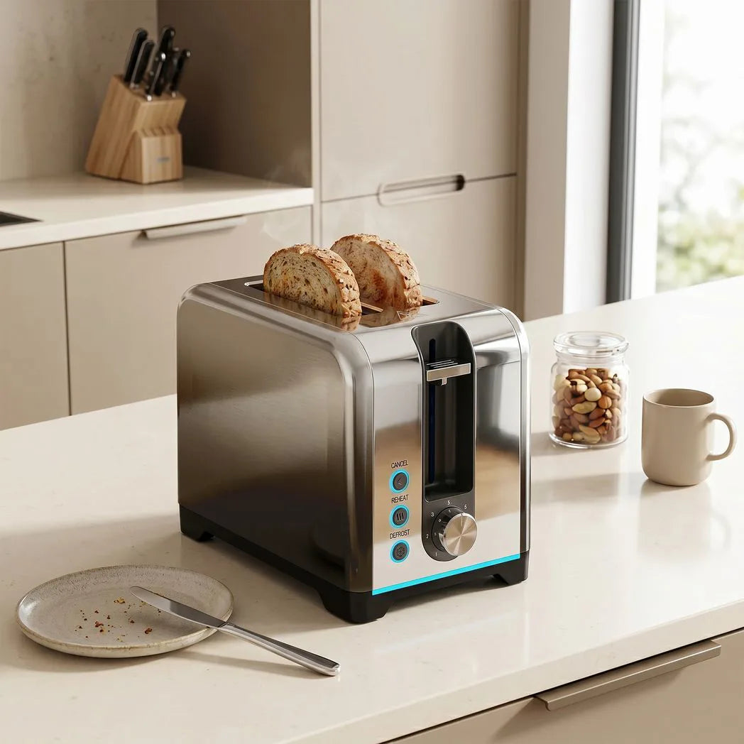 HOMCOM 2 Slice Toaster with 7 Browning Levels, Reheat, Defrost and Cancel – Crumb Tray, Black
