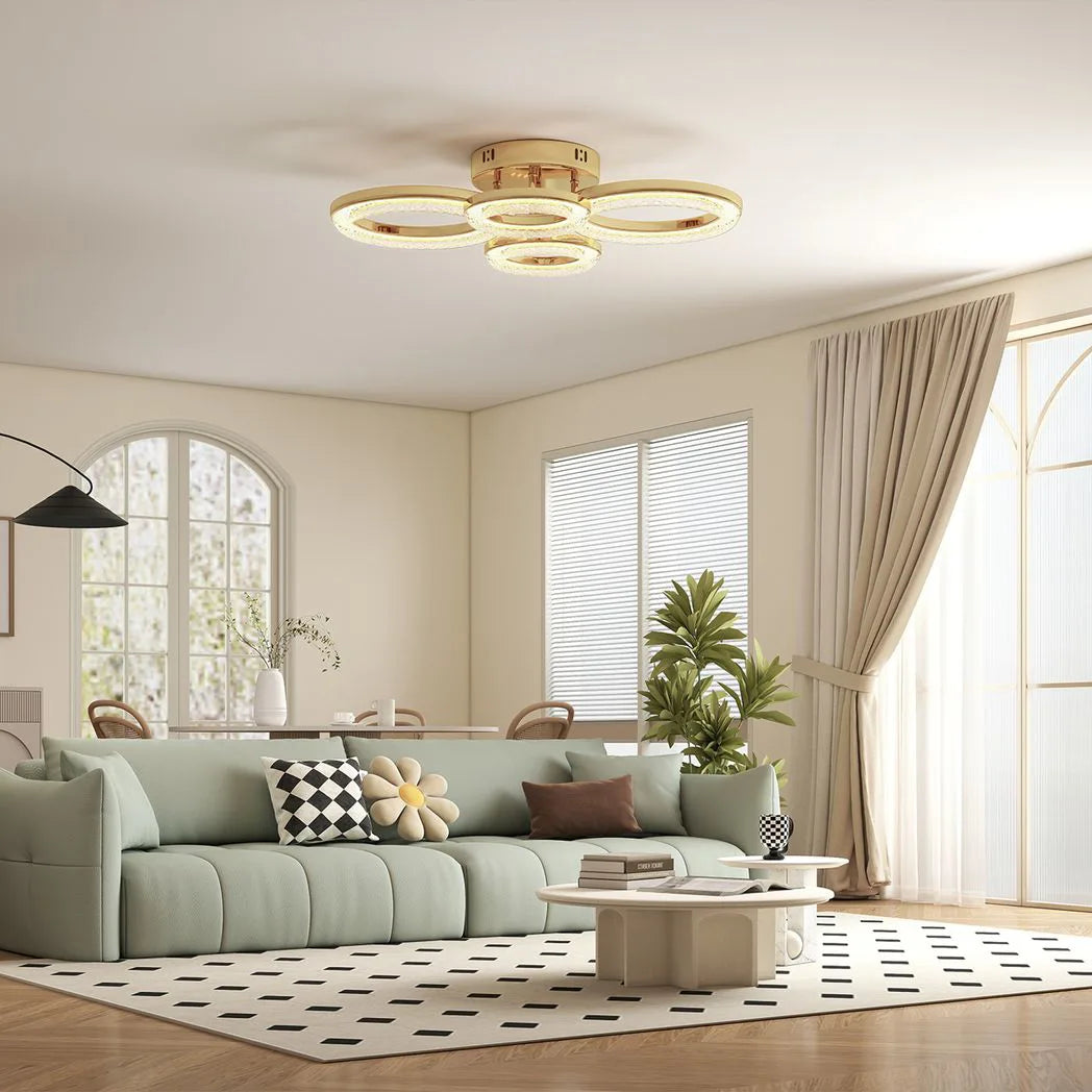 HOMCOM 4-Ring LED Flush Mount Ceiling Light with 3 Colour Temperatures – Modern Lighting, Gold Tone