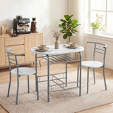 HOMCOM Three-Piece Compact Dining Set with Table Shelf and 2 Chairs – Breakfast Set, White Marble Effect