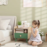 AIYAPLAY Kids Bedside Table with Drawer and Open Storage Shelf – Wooden Nightstand for Children's Bedroom, Green