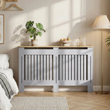 HOMCOM 152cm Slatted Radiator Cover, Painted Cabinet with Line Grill Design and Top Shelf – Grey