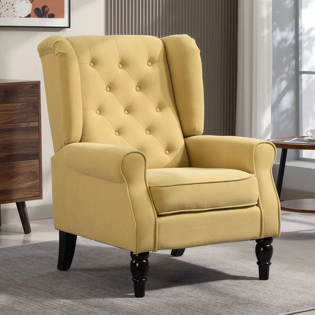 HOMCOM Wingback Accent Chair with Button Tufting and Pocket Spring Seat – Retro Upholstered Armchair, Yellow