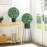 HOMCOM Set of Two Artificial Boxwood Balls Plants – White