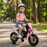 AIYAPLAY Kids 12V Electric Motorcycle with Training Wheels, Soft Start, Rear Suspension & Music – Ages 3-6, Pink