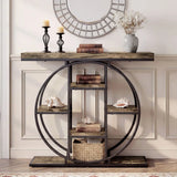 HOMCOM Industrial Console Table with 6 Open Shelves – Hallway Entryway Table with Metal Frame, Rustic Brown
