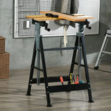 HOMCOM Portable Folding Workbench with Adjustable Height and Angle, 4 Clamping Pegs, 100kg Capacity, Beige