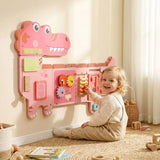 AIYAPLAY Wall-Mounted Montessori Busy Board with Xylophone – Dinosaur Toddler Learning Centre, Pink