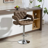 HOMCOM PU Leather Swivel Bar Stool with Back, Armrest and Footrest – Height Adjustable, Coffee