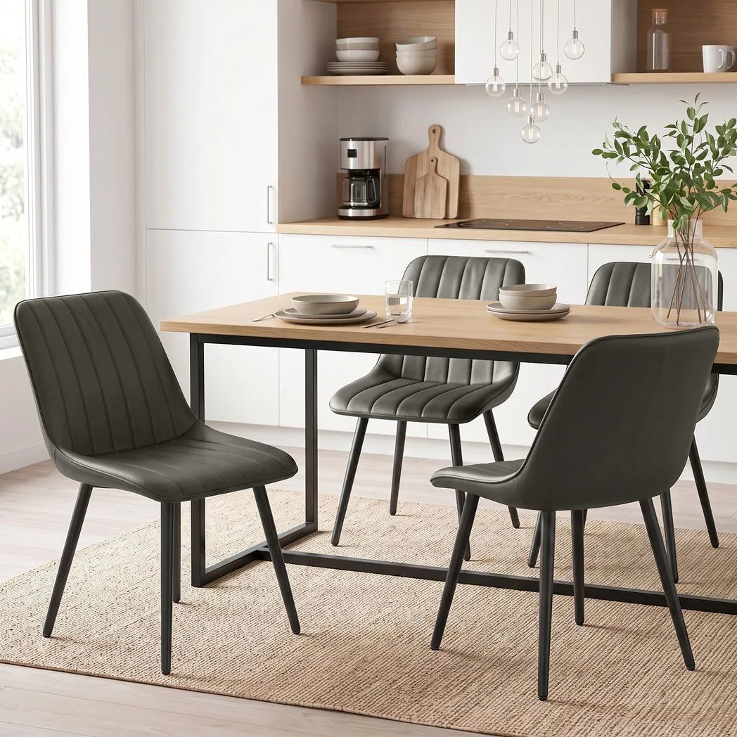 HOMCOM Faux Leather Dining Chairs Set of 2 with Metal Legs and Curved Back – Upholstered Kitchen Chairs, Grey