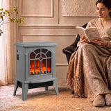 HOMCOM Freestanding Electric Log Burner with LED Flame Effect, 1000W/2000W, Tip-Over Safety – Grey
