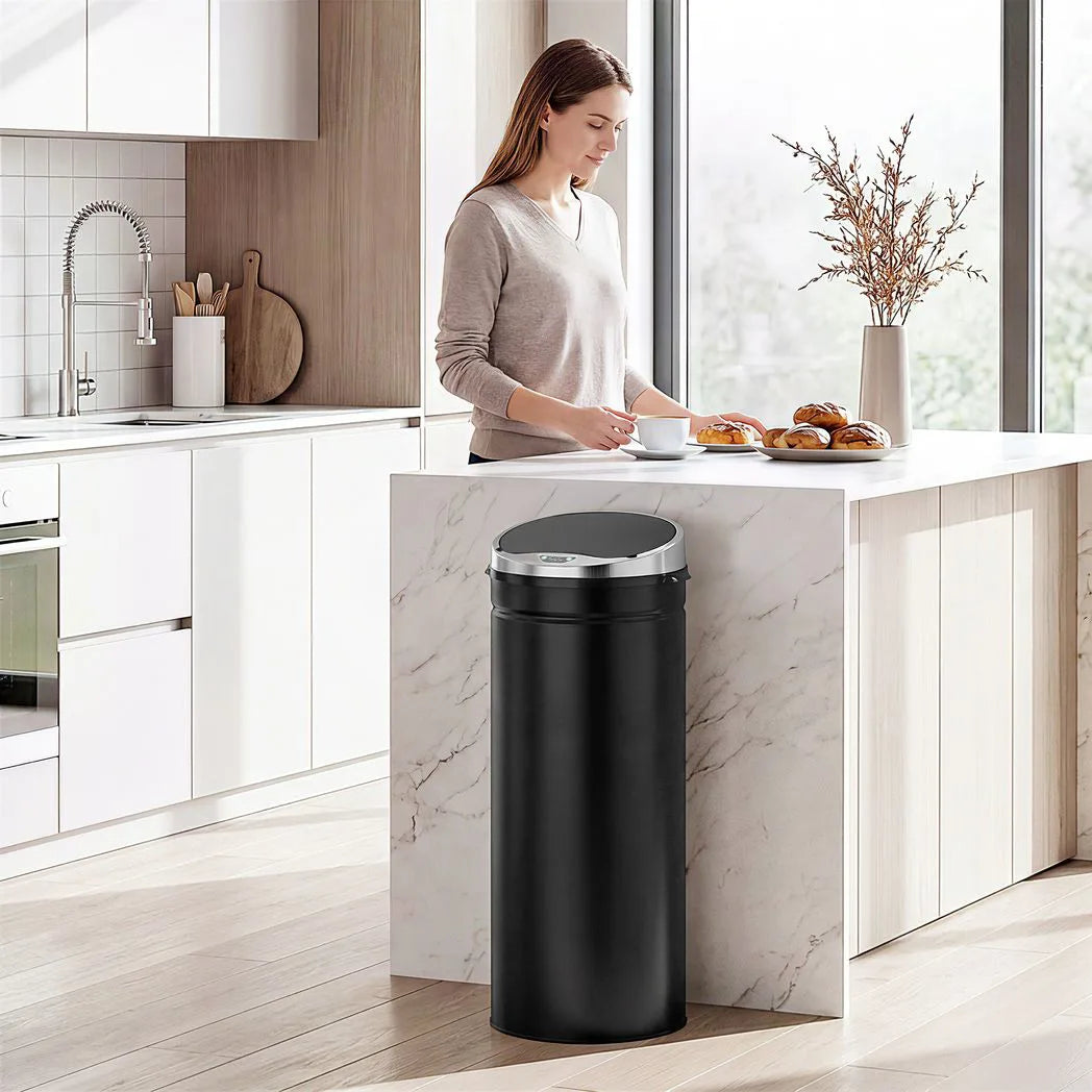 HOMCOM 50L Automatic Motion Sensor Rubbish Bin – Fingerprint-Resistant Stainless Steel Kitchen Bin, Black
