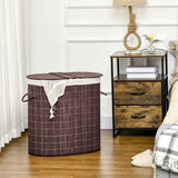 HOMCOM 100L Bamboo Laundry Basket with Lid, 2 Compartments & Removable Liner – Washing Hamper, Brown