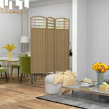 HOMCOM 3 Panel Folding Room Divider, Hand-Woven Paper Rope & Bamboo – Privacy Screen, Natural Wood
