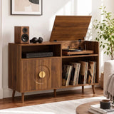 HOMCOM Record Player Stand with Vinyl Storage for up to 300 Albums – Flip-Top Compartment and Cabinet, Walnut