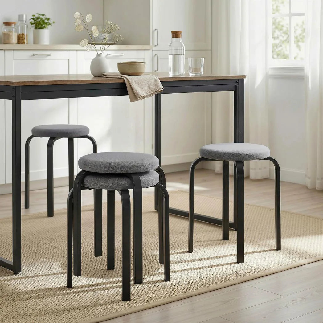 HOMCOM Set of 4 Stackable Round Stools with Cushioned Seats – Backless Kitchen and Dining Room Seating, Dark Grey
