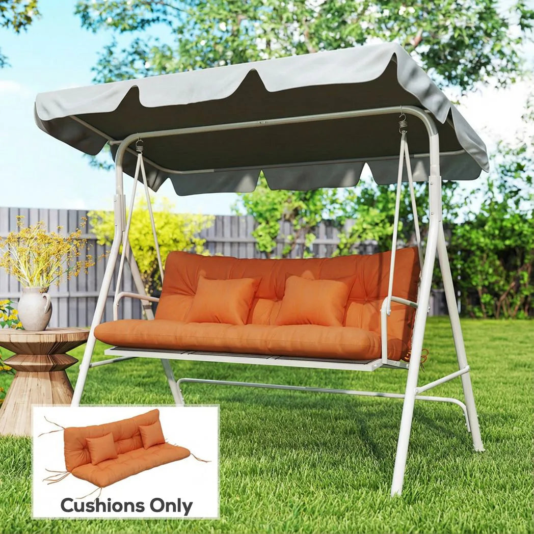 Outsunny 3 Seater Swing Seat and Back Cushion Set with 2 Pillows, Water Repellent, Orange