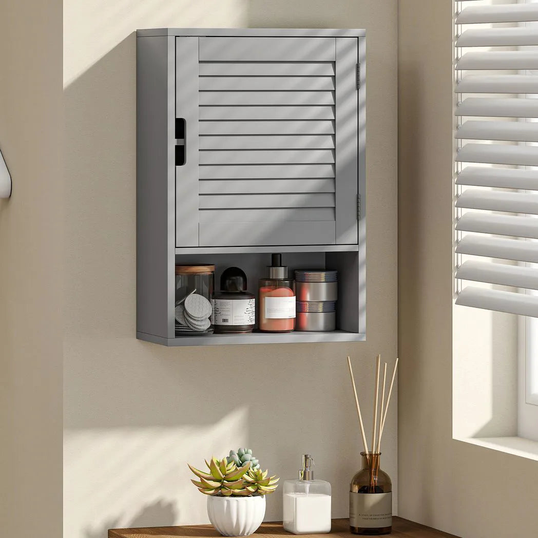 HOMCOM Wall Mounted Bathroom Cabinet with Adjustable Shelves, Louvred Door – 40 x 20 x 60 cm, Grey