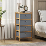 HOMCOM Chest of Drawers with 4 Fabric Drawers – Narrow Bedroom Dresser with Bamboo Frame, Light Grey