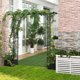 Outsunny 210 cm Metal Garden Trellis Arch with Steel Tubing & Scrollwork – Wedding Arbour, Dark Grey
