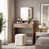 HOMCOM Dressing Table with LED Mirror, 2 Drawers & 3 Compartments – 3 Colour Lighting Makeup Vanity, Walnut