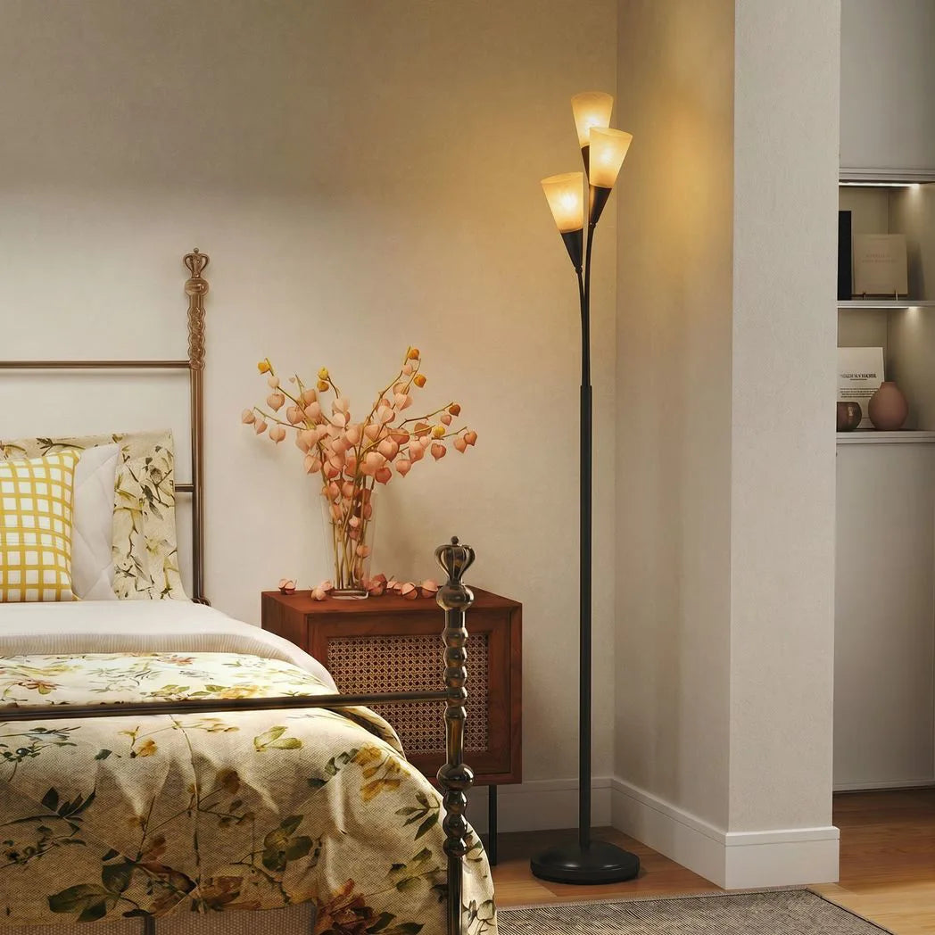 HOMCOM 3-Light Uplighter Floor Lamp – Black