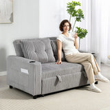 HOMCOM 2 Seater Click Clack Sofa Bed with Pull-Out Design and Cup Holders – Corduroy Upholstery, Light Grey