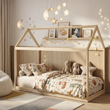 HOMCOM Single House-Shaped Pine Bed Frame for 90 x 190 cm Mattress – Scandinavian Style, Natural