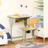 HOMCOM Height Adjustable Kids Desk and Chair Set with Storage, Bag Hook & Pen Holder – Ages 6-12, Grey