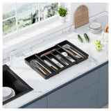 Extendable Cutlery Tray, Large Kitchen Drawer Organiser with 8 Compartments, 30–57 cm Wide