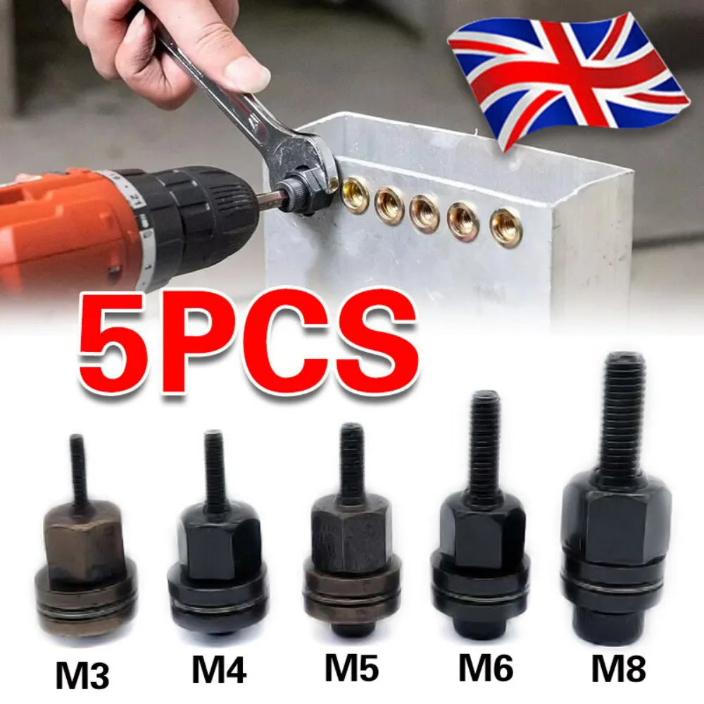 5 Piece Hand Rivet Nut Tool Set with M3, M4, M5, M6 & M8 Nut Heads – Manual Riveter for Home DIY