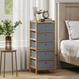 HOMCOM 5-Drawer Narrow Chest of Drawers with Fabric Drawers & Bamboo Frame – Slim Storage, Light Grey