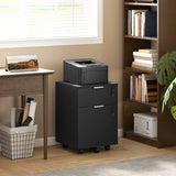 HOMCOM Two-Drawer Lockable Filing Cabinet with Wheels and Brakes – Under Desk Office Storage, Black