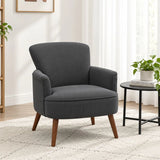 HOMCOM Corduroy Retro Accent Chair with Wing Back, Wood Frame and Cushion – Curved Armchair for Living Room, Black