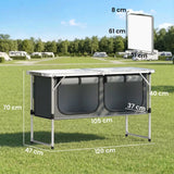 Outsunny Folding Aluminium Camping Kitchen with Storage Cupboard and 120cm Tabletop – Outdoor BBQ Unit