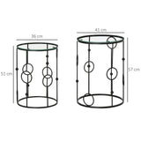 HOMCOM Nesting Round Coffee Table Set of 2 with Glass Tops – Space-Saving Side Tables, Black