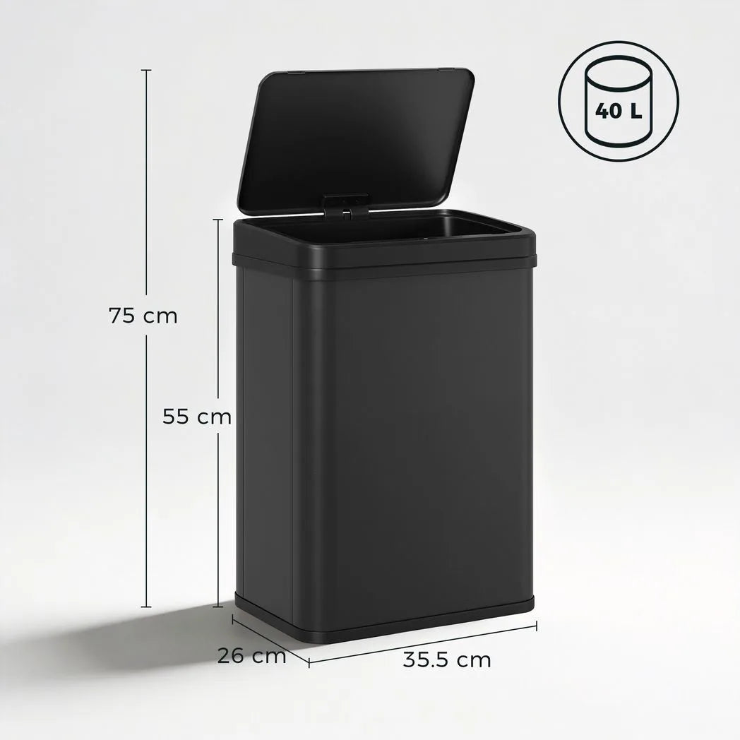 HOMCOM 40L Sensor Bin with Soft-Close Lid – Stainless Steel Automatic Touchless Motion Sensor Kitchen Bin, Black