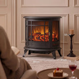 HOMCOM 2000W Electric Fireplace Stove with Realistic LED Flame – Freestanding Log Burner Heater, Black