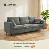 HOMCOM 3 Seater Corduroy Sofa with Extra-Wide 196cm Seat and Pocket Spring Cushions – Light Grey