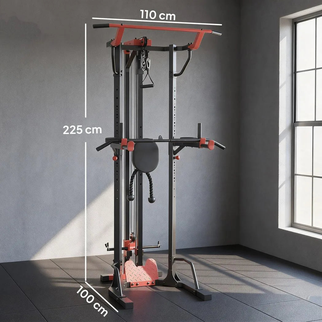 SPORTNOW Power Tower with Lat Pull Down, Pull Up Bar & Dip Station – Adjustable Home Gym Station, 300 kg Capacity
