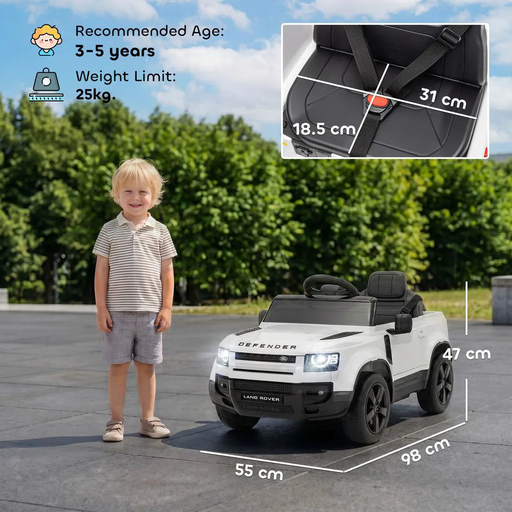 AIYAPLAY Land Rover Licensed 12V Kids Ride-On Car with Remote, Suspension and Soft Start – Lights and Music, White