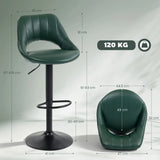 HOMCOM Set of 2 Faux Leather Bar Stools with 360° Swivel & Adjustable Height – Kitchen Stools, Dark Green