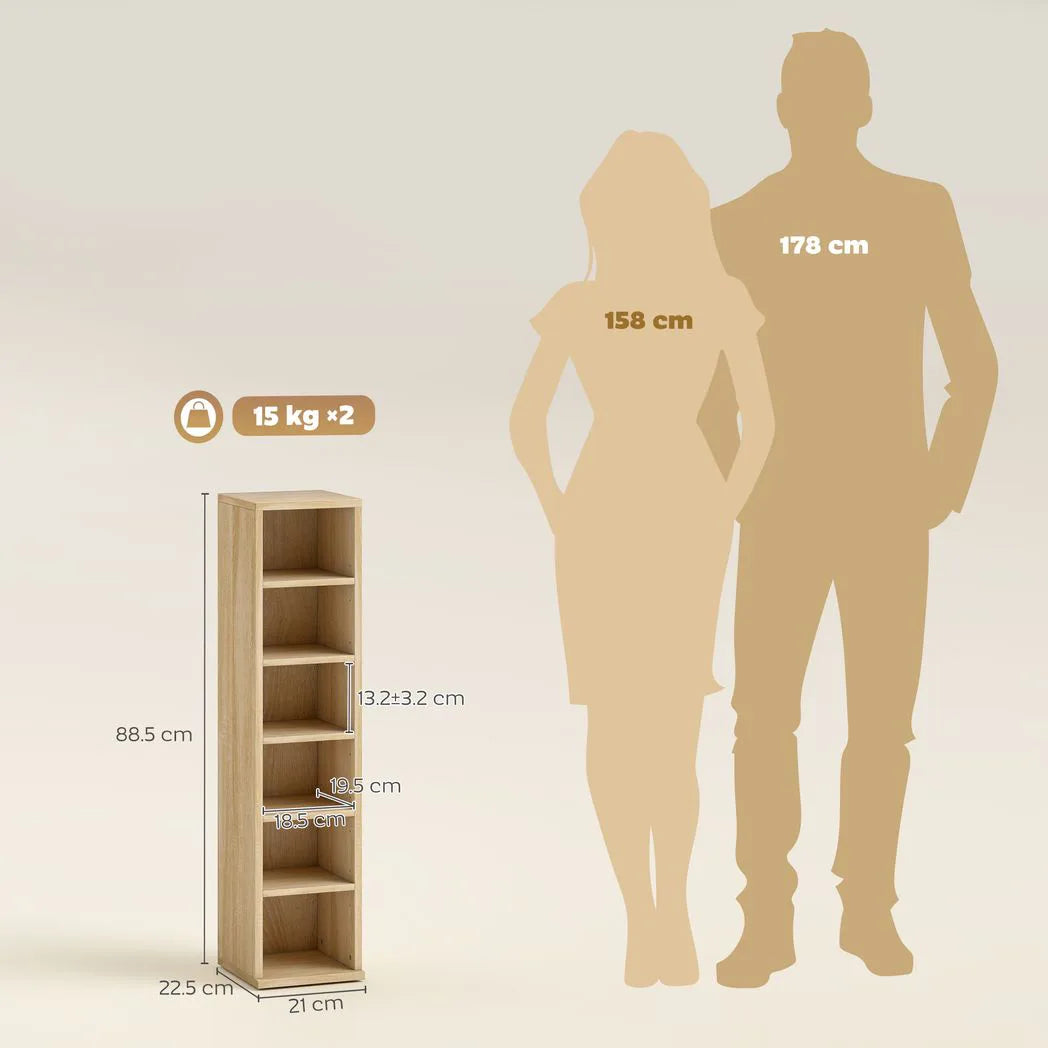 HOMCOM Set of 2 CD and Media Storage Tower Shelves with Adjustable Shelves and Anti-Tip Kits – Oak