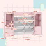 AIYAPLAY Kids Toy Storage Unit with 8 Removable Bins and Bookshelf – Toy Organiser, Pink