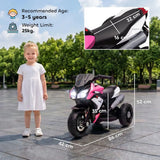 HOMCOM Kids Electric Motorcycle, 6V Three-Wheel Ride-On with LED Headlight, Music & Horn – Ages 3-5, Pink
