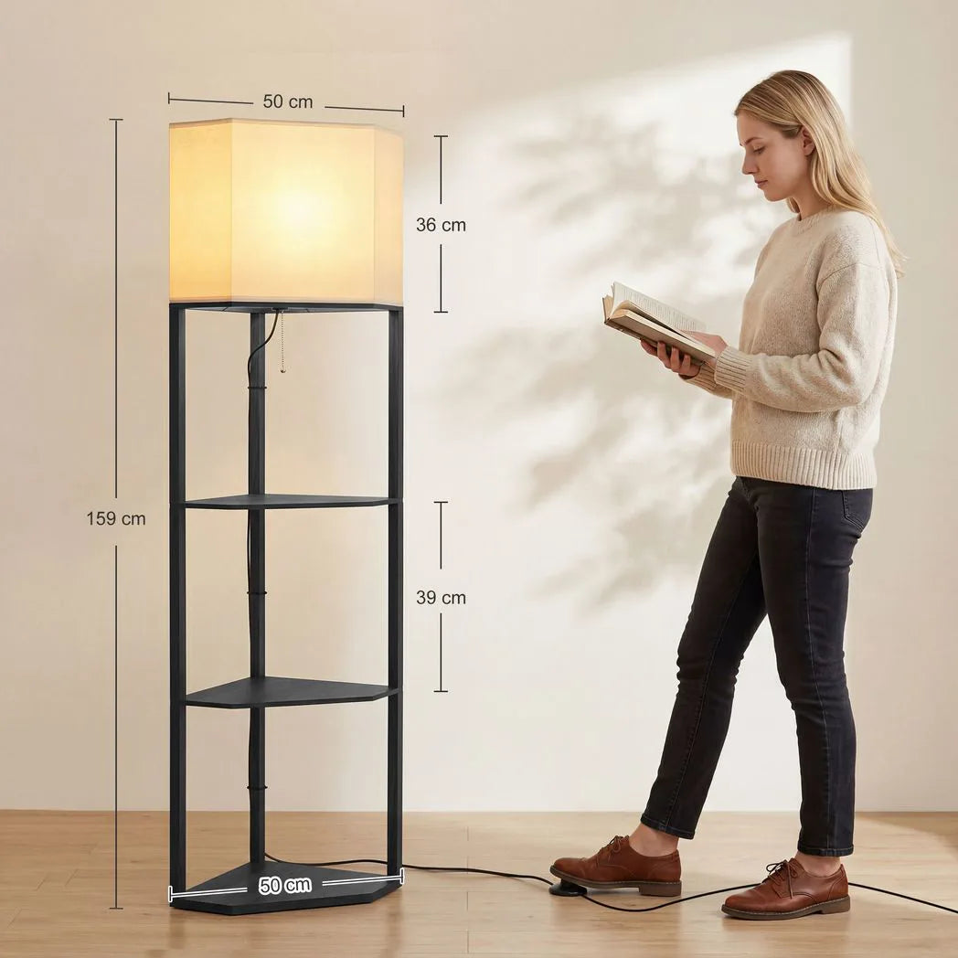 HOMCOM Corner Floor Lamp with Shelves and Lights