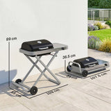 Outsunny Foldable Portable Gas BBQ Grill – 2.5kW with Lid Thermometer, Side Table, Grease Box and Wheels, Black