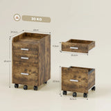 HOMCOM 3 Drawer Rolling Filing Cabinet for A4 and Letter Hanging Files – Under-Desk Storage, Rustic Brown