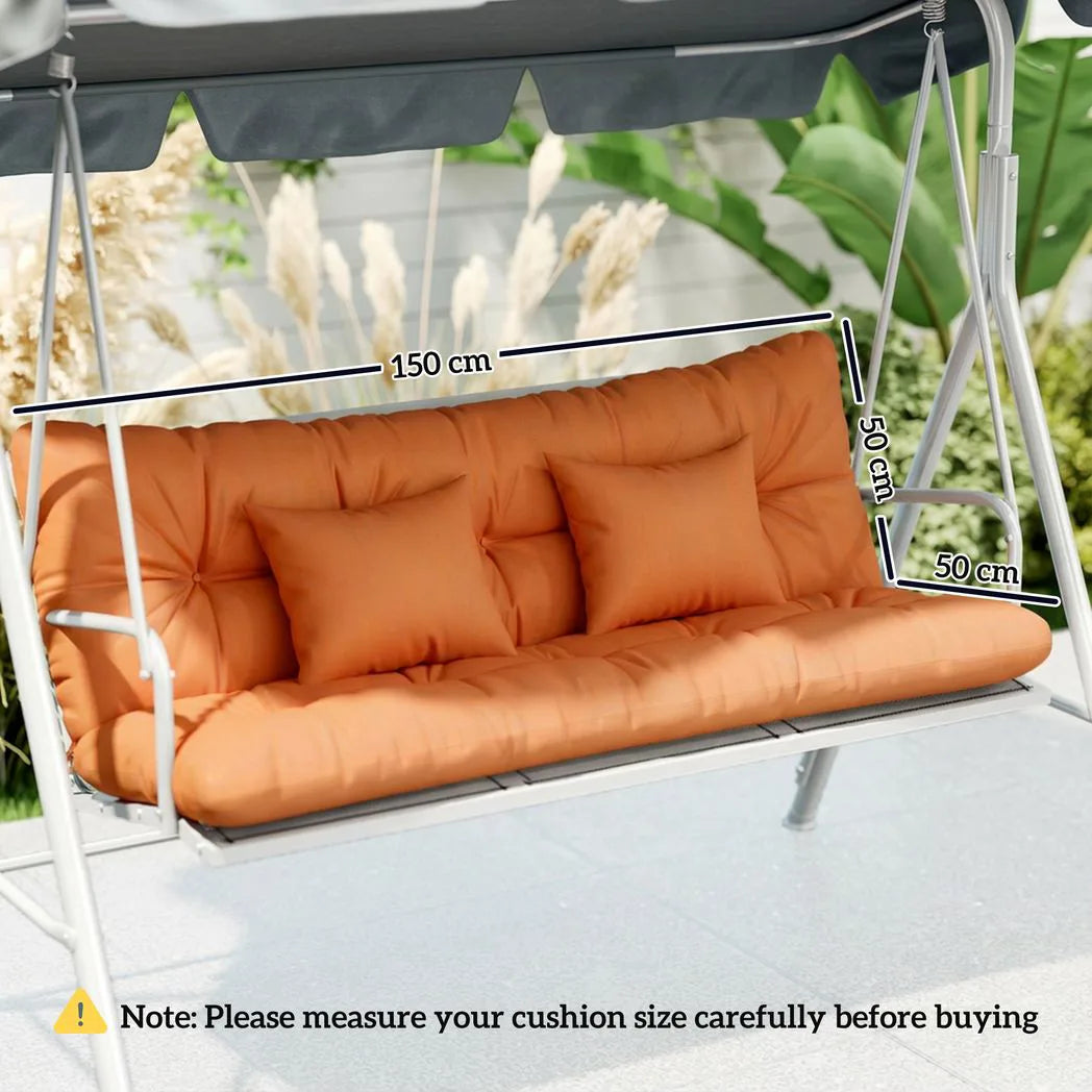 Outsunny 3 Seater Swing Seat and Back Cushion Set with 2 Pillows, Water Repellent, Orange