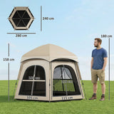 Outsunny Pop Up Tent for 3-4 Persons with 2 Doors & 4 Windows – 3000mm Waterproof Blackout Camping Tent, Khaki